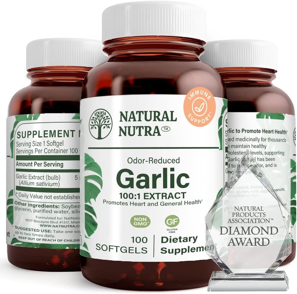 Natürliche Nutra Odorless Knoblauch Öl-Ergänzung, Organic Pills for Boost Heart Health & Skin Health, Enhance Immunsystem, Reduzieren Sie zyklische Ausgabe, Körperfettöl, Allium Sativum 500mg,100 Softgels