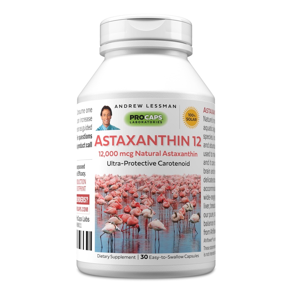 ANDREW LESSMAN Astaxanthin 12mg - 30 Softgels - 12000 mcg Natural Astaxanthin, Powerful Anti-Oxidant Carotenoid. Protection for Eyes, Heart, Skin and More. No Additives. Easy to Swallow Softgels