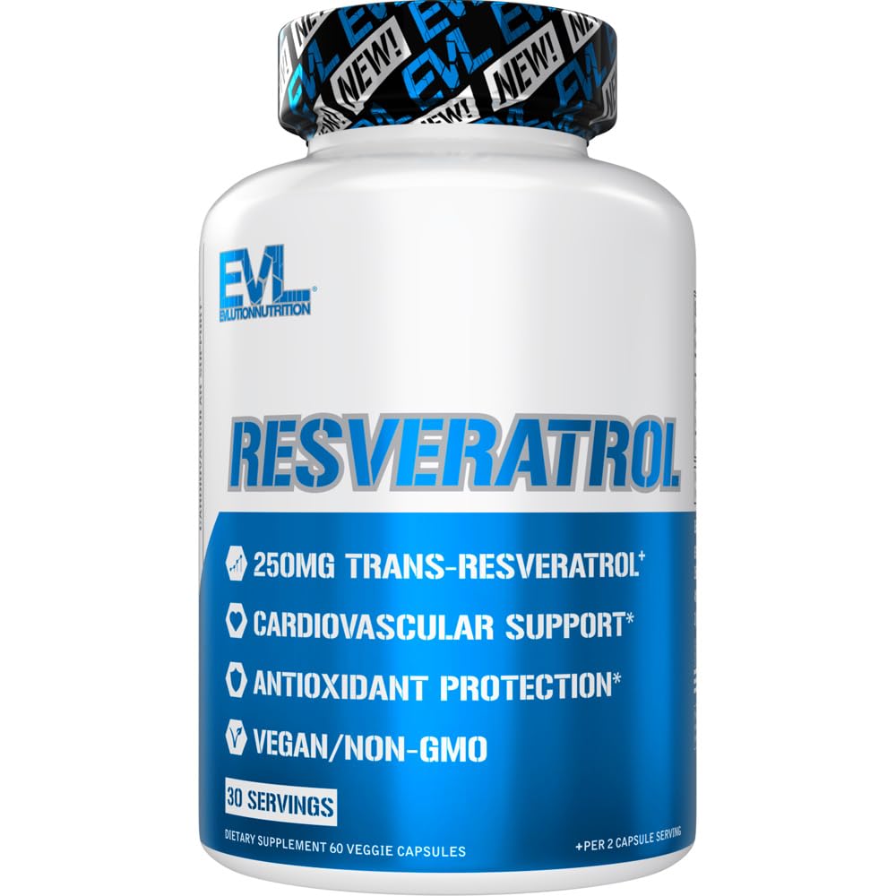 Evlution Anti Aging Trans Resveratrol Ergänzung Ernährung Super Antioxidans Ergänzung mit 250mg Trans-Resveratrol aus Resveratrol 500mg japanische Knotweed Extrakt für Immun- und Herzgesundheit