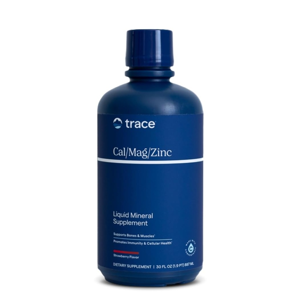 Trace Minerals Cal/Mag/Zinc - Liquid Mineral Supplement for Natural Body Health - Bone, Muscle & Cellular Health - Supports Immunity & Energy - Gluten-Free - 30Fl Oz (32 Servings) - Natural Strawberry