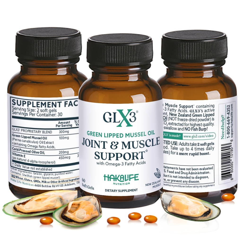 GLX3 Green Lipped Muschel Oil Kapseln für Gelenk- und Muskelunterstützung | Extra-Strength ETA, EPA, DHA Omega-3 Green Lipped Muschel Supplement für Komfort, Flexibilität und Erholung von HakaLife GLX3