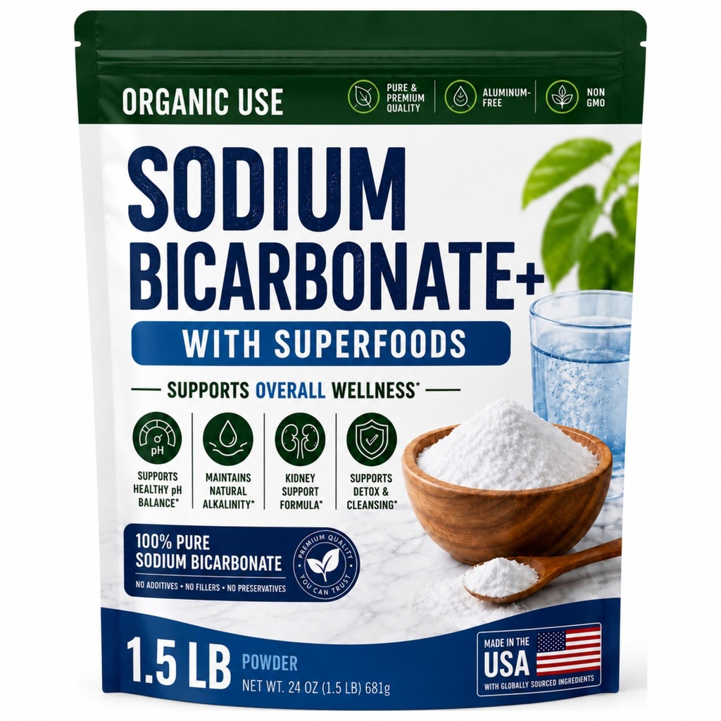 Organische Verwendung Natriumbicarbonat Alkaline Ergänzung für Alkalinität. Support Nieren- &amp; Magensäure Neutralisator w/Alkaline Superfoods. Natriumbicarbonat-Pulver Niere Immununterstützung Antacid Sport 1.5LB