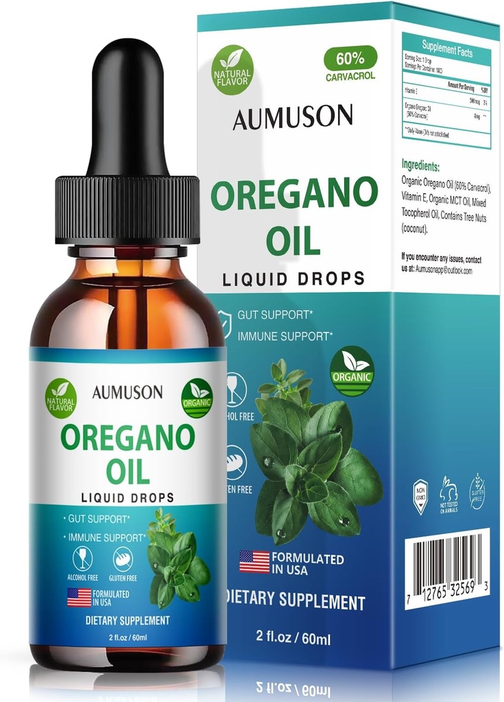 Oregano Öl-Flüssigtropfen mit Carvacrol,Vitamin E - 6 Monate Versorgungsöl von Oregano Tropfen Tinktur-Extrakt, Reinigen, Detox, Immununterstützung, Verdauungsgut Gesundheit - Pure Vegan Kräuter Oregano Öl 2oz