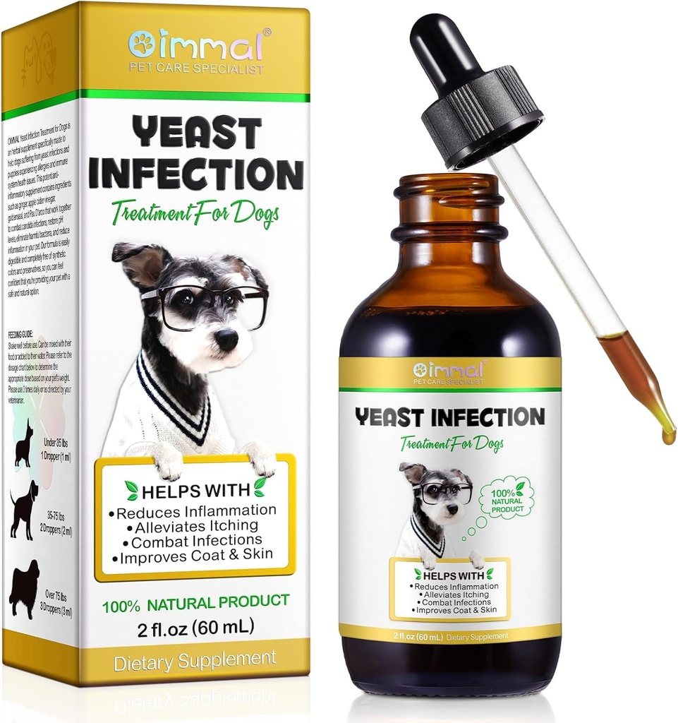 Hefe-Infektion Behandlung für Hunde, Hund Ohr Infektion Behandlung Hunde Hefe Ohr Infektion Behandlung für juckende Hund Haut Relief, Hunde Allergy Relief, Hund Ohr Infektion- 2 Fl Oz / 60ml