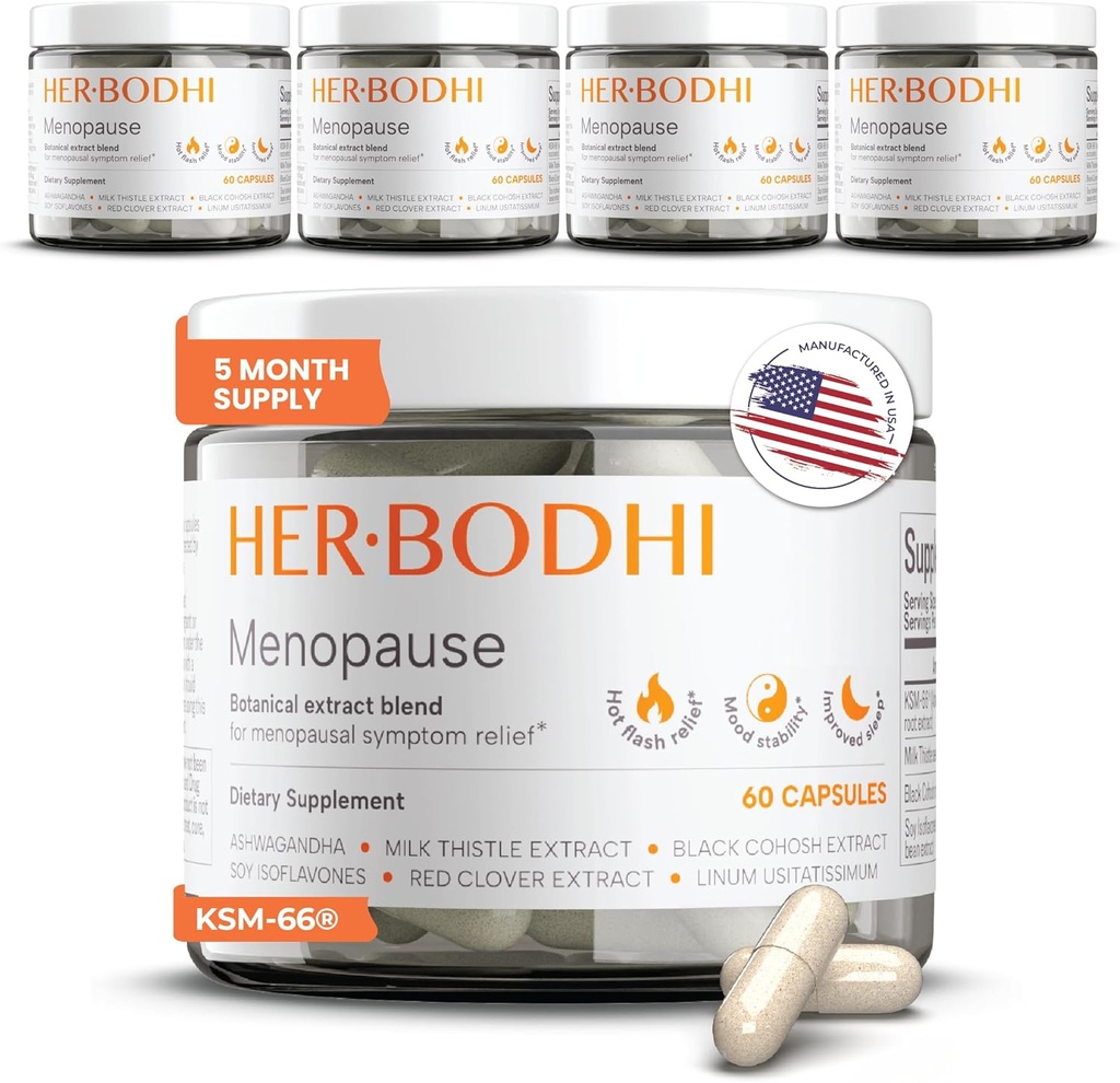 Meno- Menopause Hormonal Balance für Frauen, Estrogen Soy Isoflavones Menopause Supplement für Frauen, Ashwagandha, Black Cohosh Hot Flashes Menopause Relief, Nacht Sweats Relief 300Caps