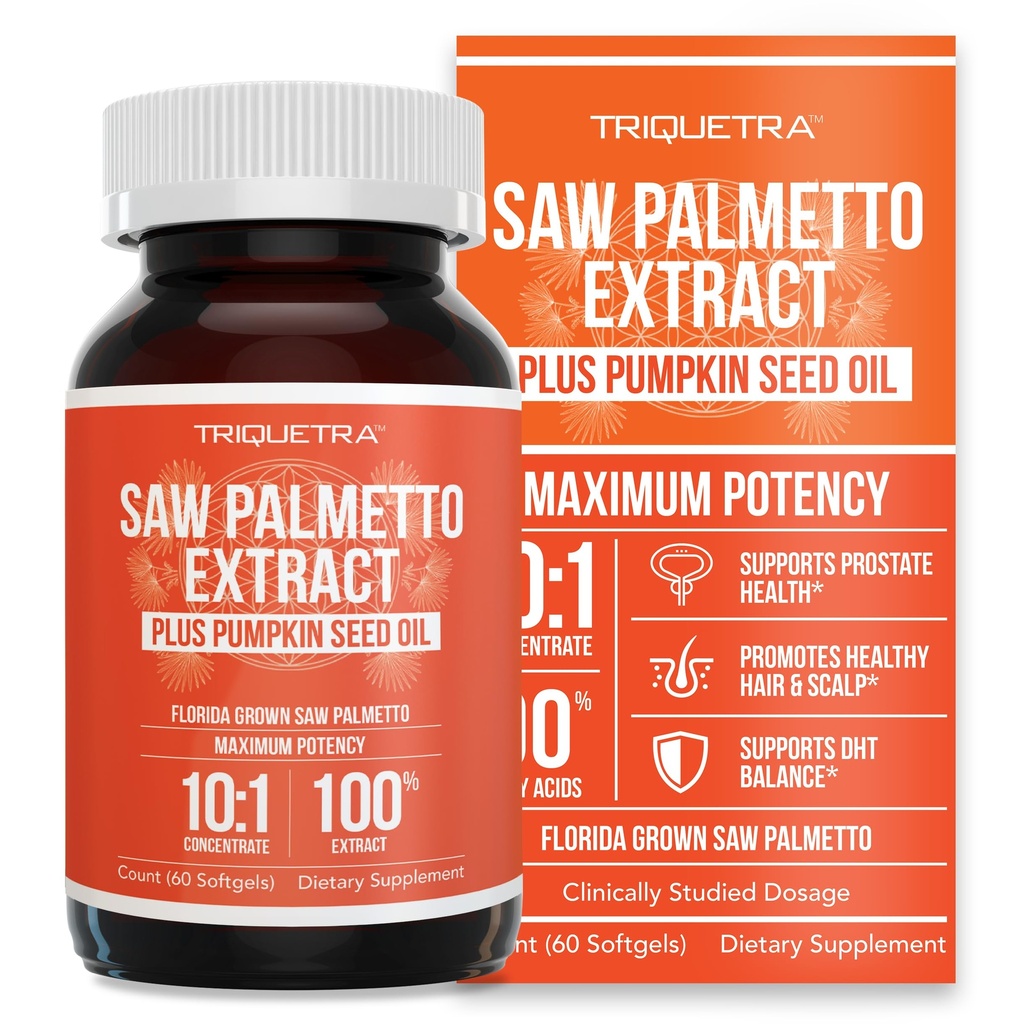 Saw Palmetto Extract – 10X Potency, Pharmaceutical Grade Strength - Plus Kürbis Seed Oil - Unterstützt Prostatagesundheit, glaubt Urination Probleme, unterstützt Haarwachstum, DHT Blocker – 60 Softgels