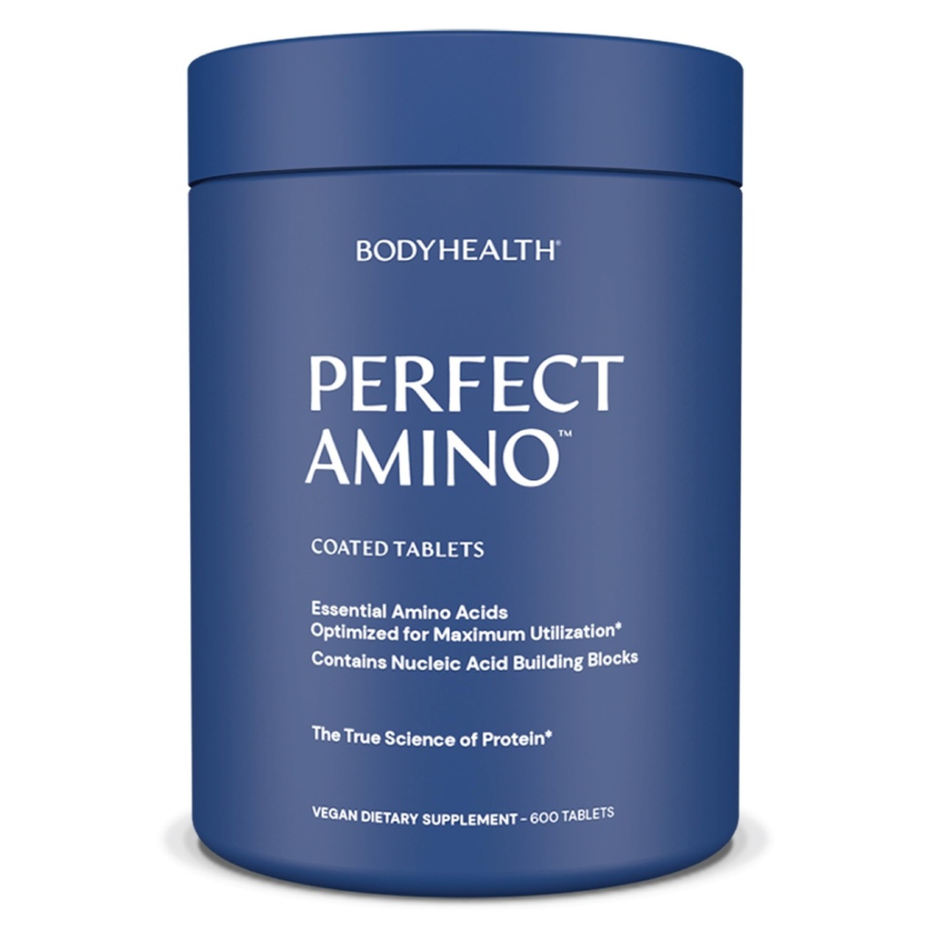 BodyHealth PerfectAmino (600 ct) Easy to Swallow Tablets, Essential Amino Acids Supplement with BCAA, Vegan Protein for Pre / Post Workout & Muscle Recovery with Lysine, Tryptophan, Leucine, Metionine