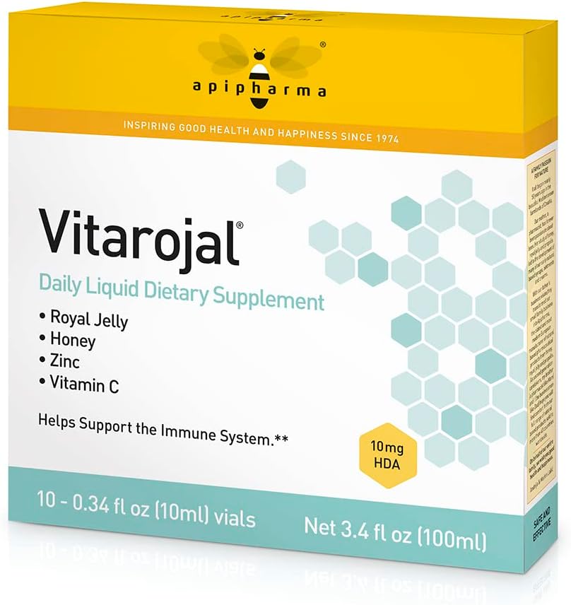 Vitarojal Royal Jelly - mézzel, C-vitaminnal, cinkkel - Támogatja az immunrendszert, & Promotes Natural Energy and Wellness (10 injekciós üveg)
