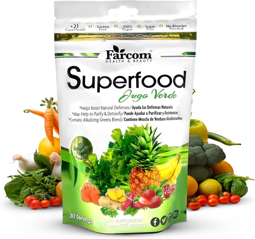 Superfood Green Juice Powder – Mischung aus über 21 Super Greens, Adaptogenen, Präbiotika, Probiotika, Antioxidantien – Detox, Energie und Immununterstützung – Vegan, Glutenfrei