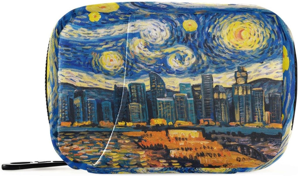Pill Box 7 Day Starry Night Sky City Pill Case Bag Travel Pill Organizer Bag Zipper Portable Weekly Case Compact Size for Vitamin Supplement Holder