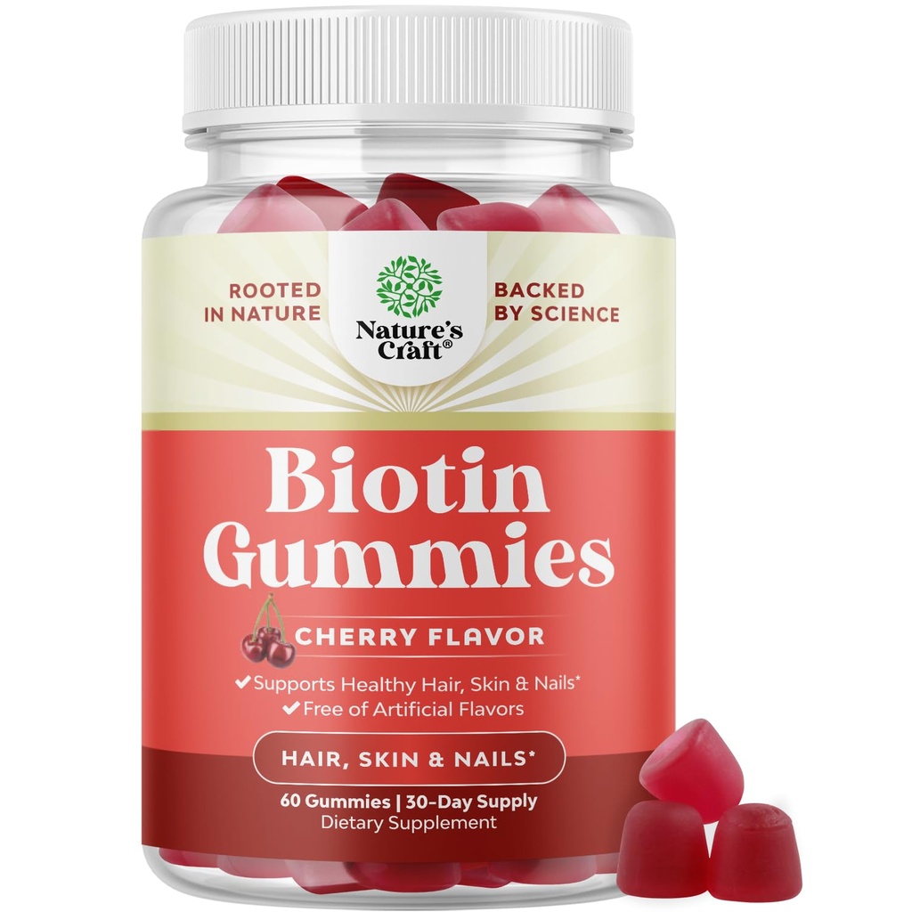 Natürliche Biotin-Gummien für Haarwachstum - Biotin Vitamine Haar Haut und Nägel Gummi für Frauen und Männer - Wachstum Vitamine Frauen mit Pantothensäure