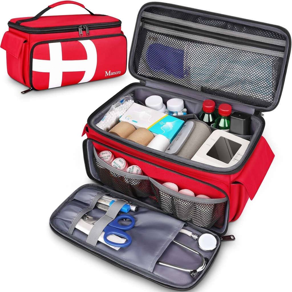 Mancro First Aid Bags Leere, medizinische Reisetasche mit mehreren Taschen, Pill Bottle Organizer für Reisen, Home Storage, Trauma Tasche für EMT, Krankenschwestern, Arzt, Notfalltasche für Medizin, medizinische Versorgung