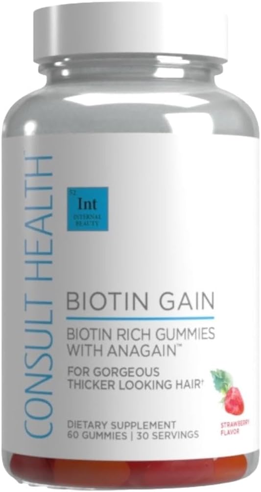Consult Health BIOTIN GAIN Gummies mit ANAGAIN - Reduce Hair Loss - Klinisch getestet - 10.000 mcg Biotin Vitamin B7 unterstützt gesundes Haarwachstum, Haut und Nägel für Frauen und Männer - 60 Count