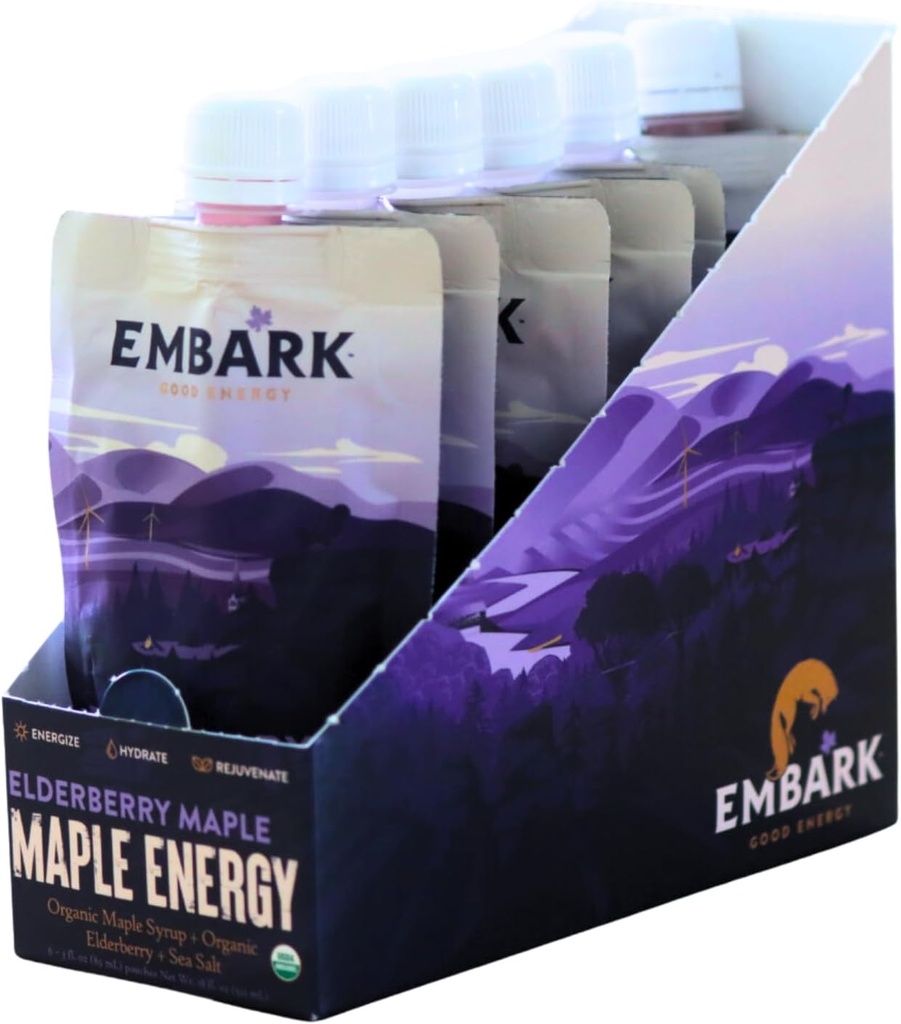 Eingebettet Maple Syrup Energy Gel, 6-Pack 3oz wiederverschließbare Pouches, Natural Sports Nutrition, Certified Organic, Vegan, Gluten Free, für Sportler, Adventurers & Foodies, Elderberry