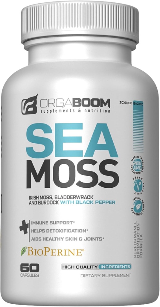 Sea Moss Capsicals Irish Sea Moss Supplement Organic Burdock Root, Bladderwrack & Black Fravrack