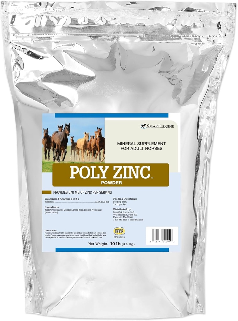 SmartEquine Poly Zinkpulver | Zink Ergänzung für Pferde | Hoof Care Vitamine und Mineralstoffe | Unterstützt Knochen und Hoof Wellness | Equine Skin Coat Supplement | 10 lb