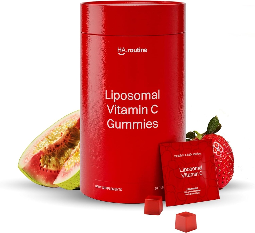 Liposomale Vitamin C Gummis für Erwachsene - 500mg pro Servieren - 60 Gummis, hohe Absorption Vegan niedrigen Vitamin C Gamma, Antioxidans, Energie und Collagen Booster - Erdbeer Guava Flavor