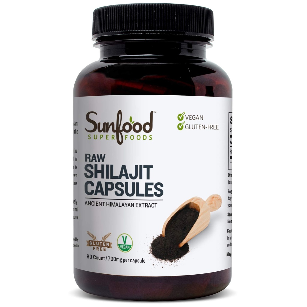 Sunfood Superfoods Raw Shilajit Capsules - Shilajit Resin Supplement for Women & Men, Ancient Himalayan Extract with Fulvic Acid, Mineral Rich Wellness Support - 90 Capsules