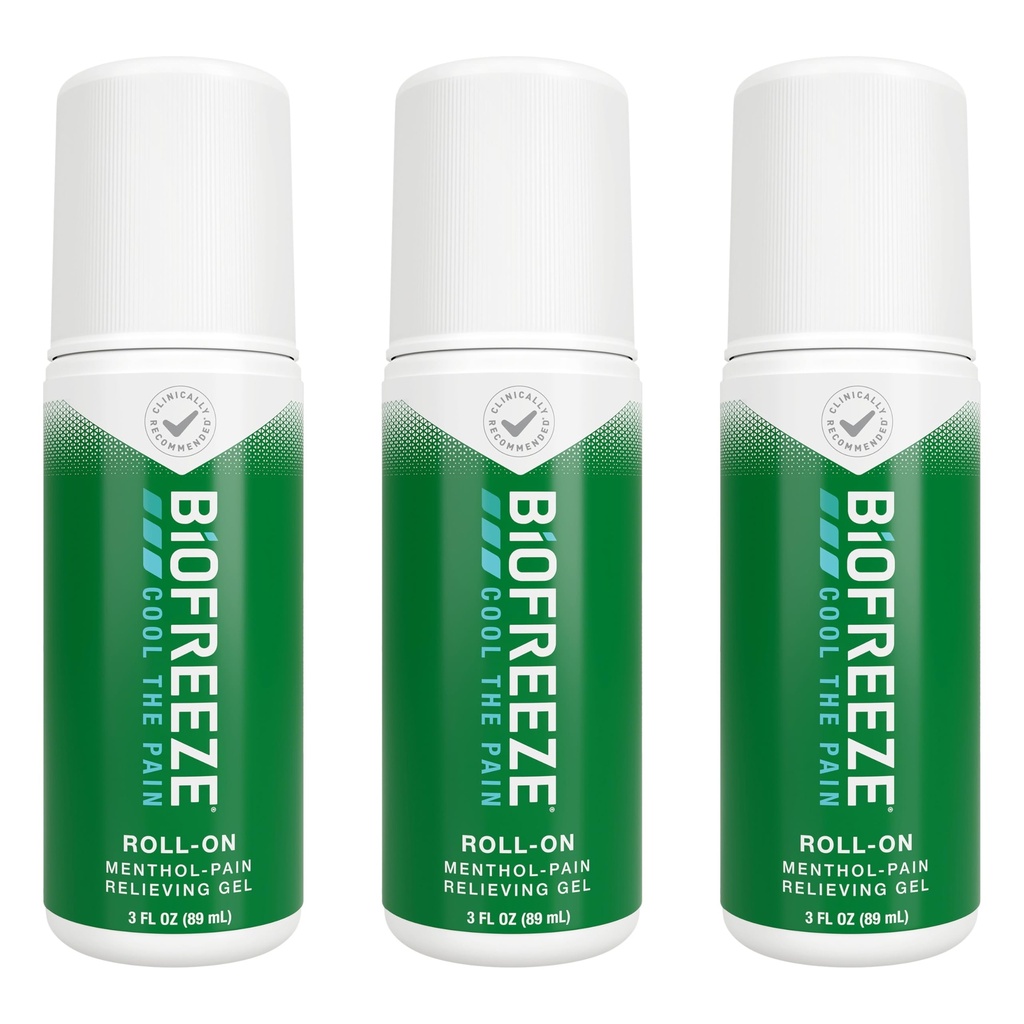Biofreeze Rolle auf Schmerzlinderung für Knie, Neck, Hüfte, Gelenk, Schulter, & Einfache Rückenschmerzen, Arthritis Schmerzlinderung, Sore Muscle Relief, Roll On Menthol Gel 3 Fl Oz (Pack mit 3)