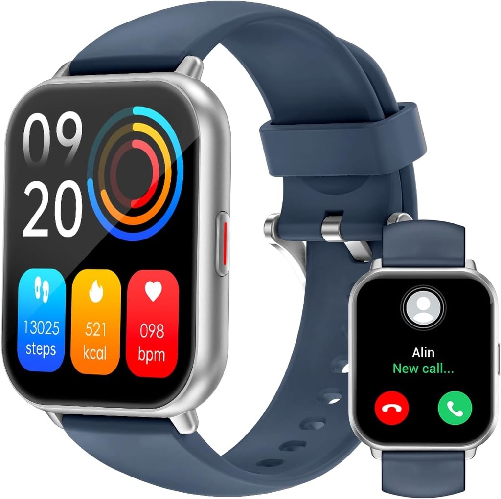 RUIMEN Smart Watches für Männer Frauen (Answer/Make Calls, 2 Bands Included), 1.8" Smartwatch für iOS/Android Phones, Fitness Tracker Heart Rate/Sleep Monitor Digital Watch Waterproof Blue