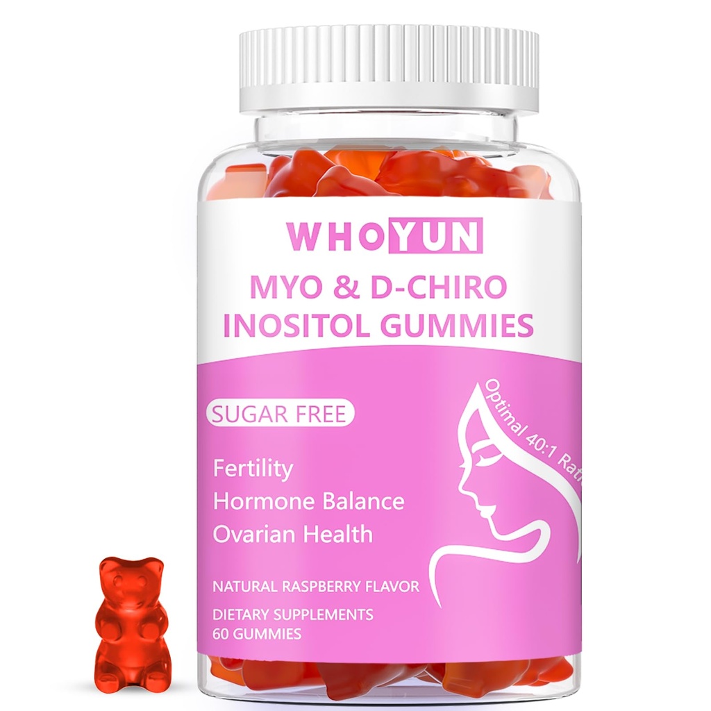 Inositol Gummies Sugar Free, Myo-Inositol & D-Chiro Inositol 40:1 Ratio Supplement für Frauen, Fruchtbarkeit, Hormon Balance, Ovarian Gesundheit, 60 Count