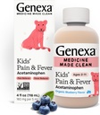 Genexa Kinder Acetaminophen Schmerz & Fever Oral Suspension Medizin - 4oz - Für Kinder 2 - 11 Jahre alt, vorübergehend lindert Schmerzen und Fieber Symptome, 160 mg pro 5 mL- Bio Blueberry Flavor