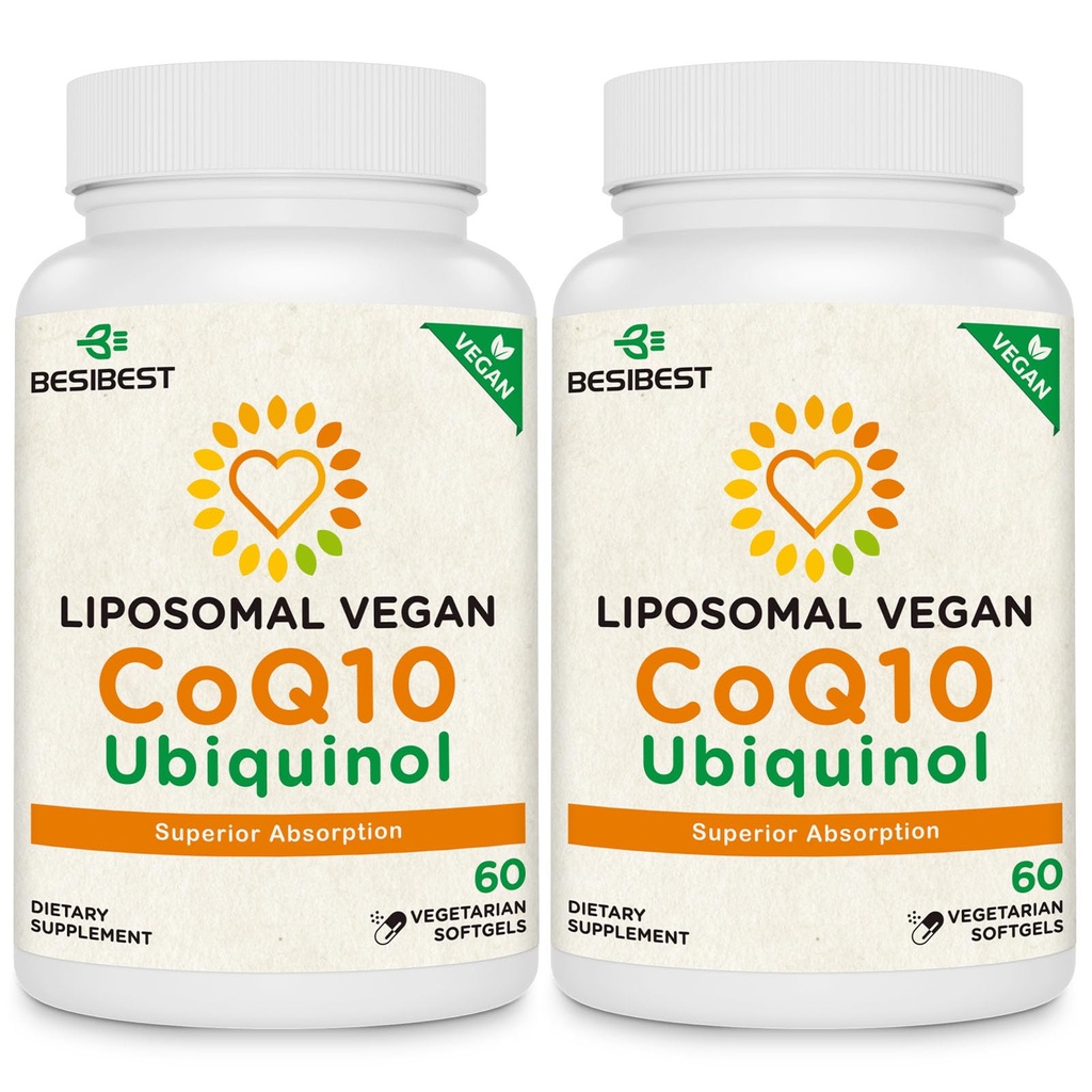 Besibest 1000mg Liposomal CoQ10 Ubiquinol, 120 Vegan Softgels, hohe Absorption Ubiquinol CoQ10 Beilage, aktive Antioxidante Form von Coenzym Q10 für Herzfunktion & Energieproduktion
