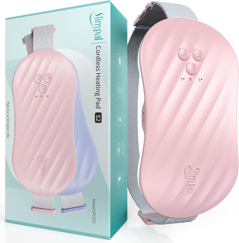 Slimpal AI Portable Heizkissen für Periodenkramps, Smart AI Heat Chip, Elektrische Akku Heizgürtel für Rücken, Belly, Taille, Stomach, Menstrual Wearable Heizkissen Geschenke für Mädchen Frauen Her Pink S2