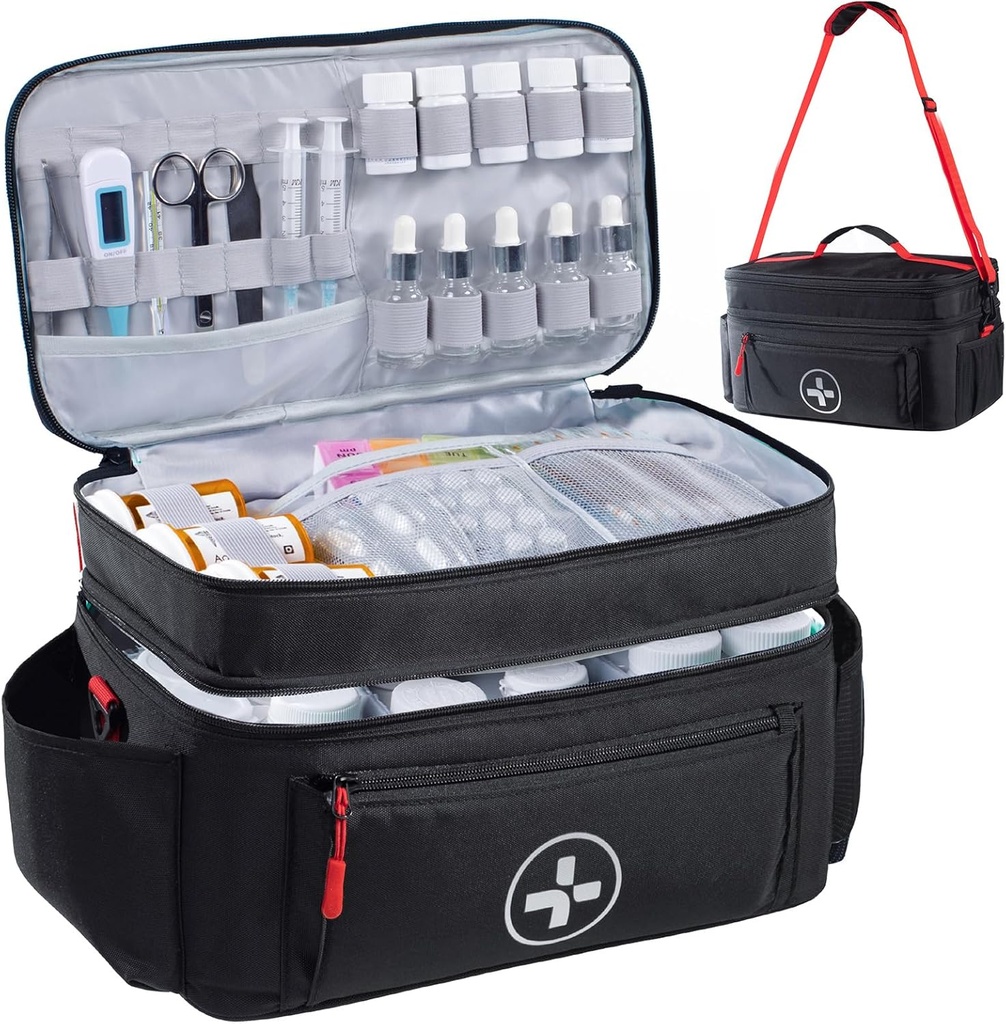 BAGSFY Travel Medicine Bag Organizer, Medical Bag Empty, Pill Bottle Organizer for Home, Big Medication Storage, Travel Carrying Case First Aid Kit Empty, Sürgősségi Kit.