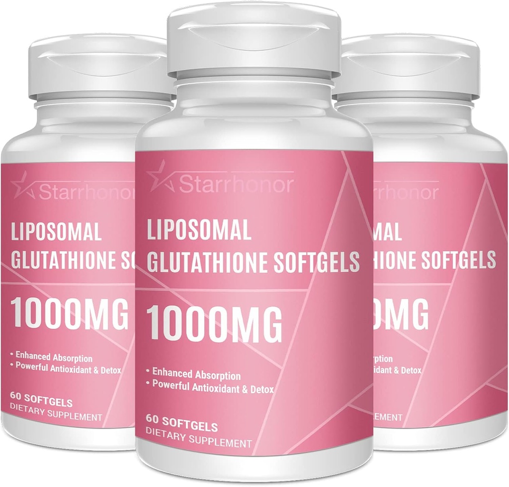 Liposomale Glutathione Softgels 1500MG, Reduzierte Glutathion-Ergänzung mit Vitamin C, bessere Absorption, Non-GMO Leistungsstarkes Antioxidans für gesundes Altern, Detox, Immungesundheit, 180 Softgels