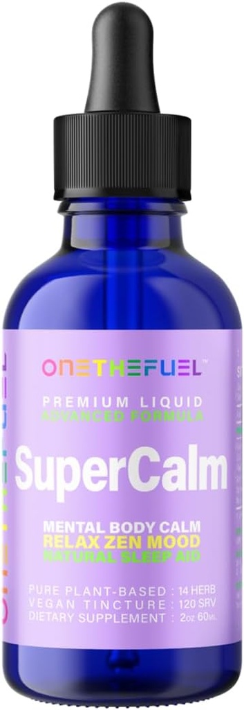 Super Calm 2oz. Plant-Based Mental Health Nervous Calming Body Nerves Relax 100% Natural Magnesium Supplement Pure Vegan 14-in-1 Herbals Chamomile + Tincture Liquid