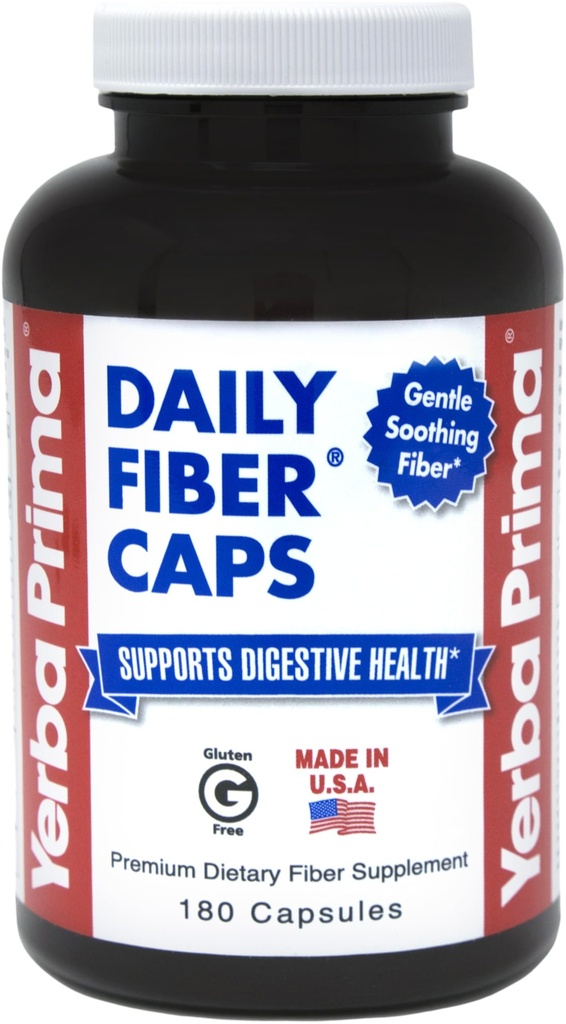 Yerba Prima Daily Fiber Caps - 180 Kapseln - lösliche & unlösliche Nahrungsfaserergänzung - Colon Cleanse - Gut Health - Vegan, Non-GMO, Glutenfrei