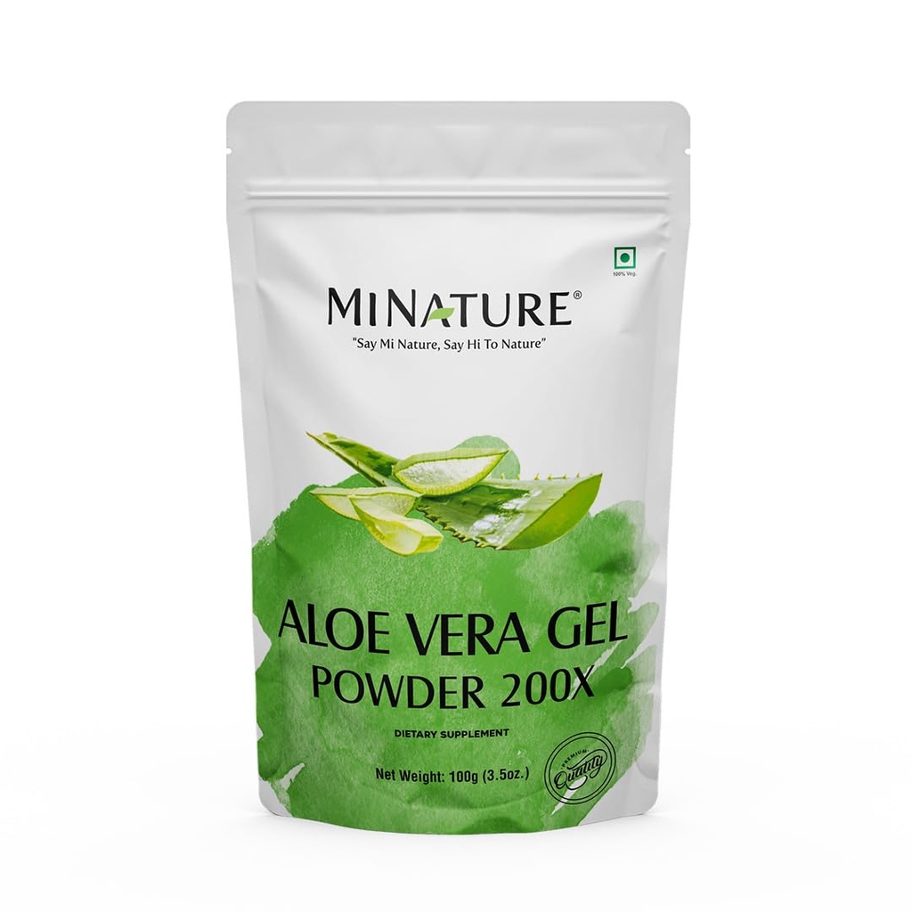 Aloe Vera Gel Powder 200x von mi Nature | Natürliche und reine Aloe Barbadensis | 100g (3.5oz) | Hochkonzentriert (200x) | Verdauungsunterstützung | Geeignet für kosmetische Formulierungen