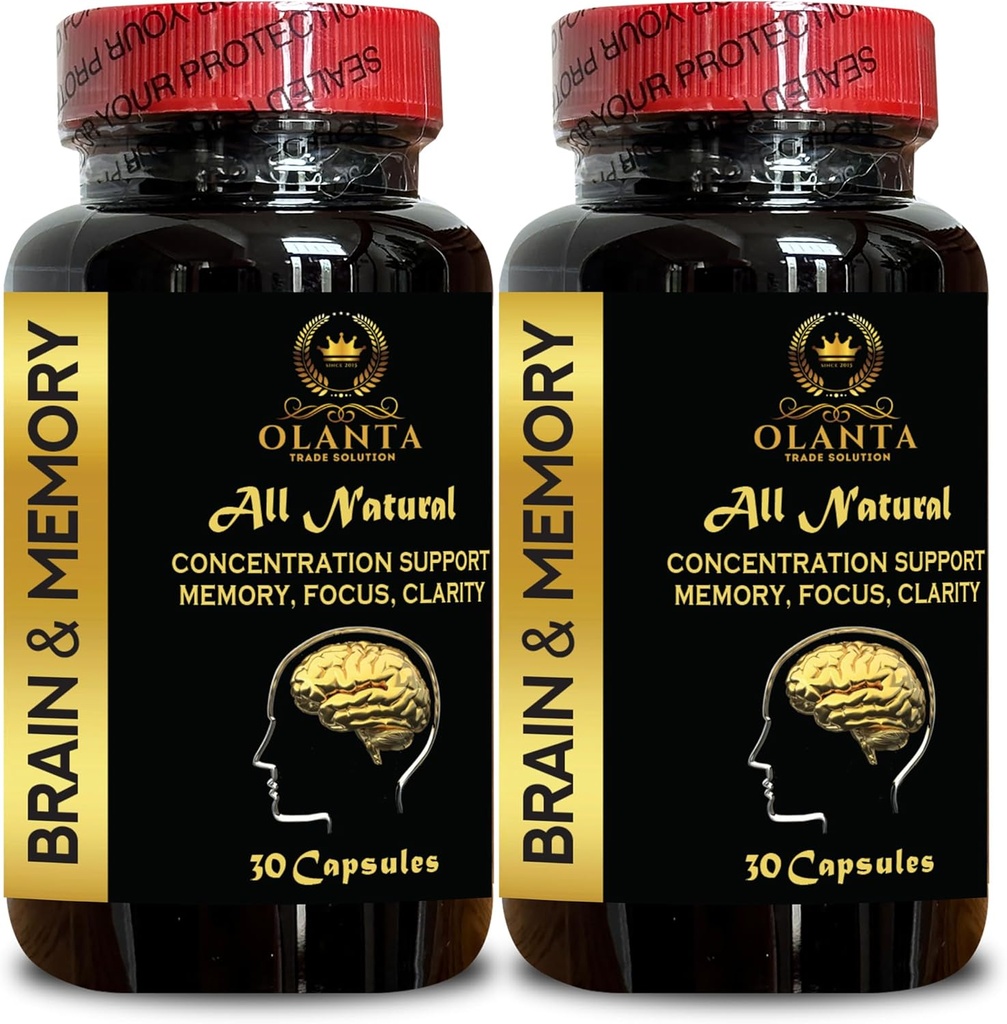Brain Memory Support - Mind Performance Support, Memory and Focus Supplements, Mental Energy, Clarity & Focus Supplement for Adults, Cognitive Support - 2 Bottles 60 Capsules