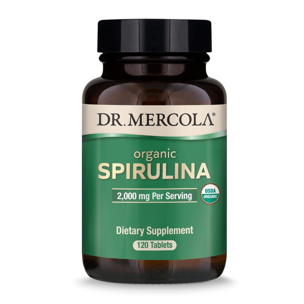 Dr. Mercola Organic Spirulina - 2.000 mg - USDA Organic - Unterstützt normale Entgiftung und Immungesundheit - Ganze Lebensmittel Superfood - Non-GMO, Gluten-Free & Soy-Free - 120 Tabletten