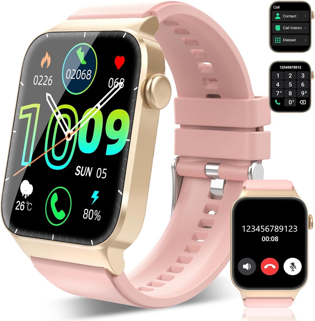 Smart Watch für Männer Frauen (Answer/Make Calls), 1.85" HD Smartwatch, Fitness-Uhr mit 112 Sportarten, Herzfrequenz Schlaf-Monitor/Schrittzähler, IP68 Wasserdichte Fitness Tracker für Android, Deep Pink