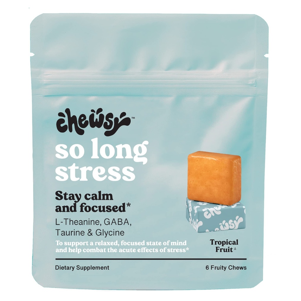 Chewsy So lange Stress, Beruhigen Sie sich fruchtige Kauen, Bleiben Sie ruhig und konzentriert. w/L-Theanin, Aminosäure, GABA, Glycin, Tyrosin, Taurine & Magnesium. Non-GMO und Glutenfrei. Tropische Fruchtkauen, 6-Tage-Versorgung