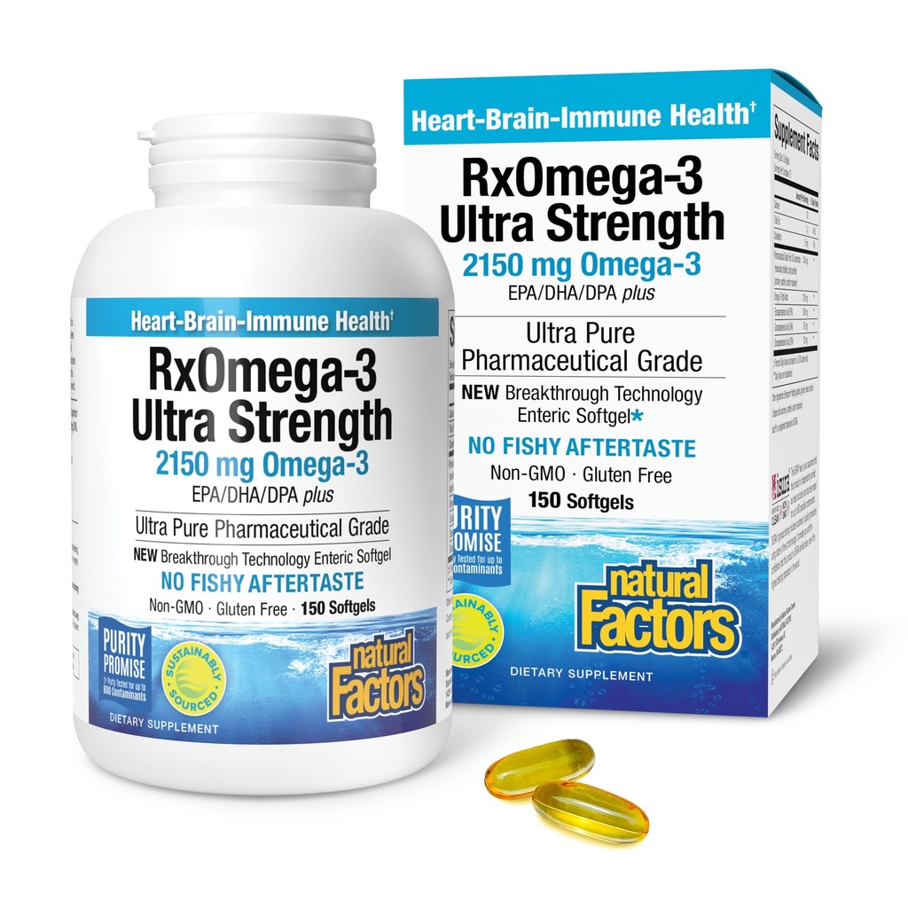 Natural Factors RxOmega-3 Ultra Strength - Brain & Heart Health Support - Eye Health Supplement with EPA & DHA - Supplement with Omega-3 Fatty Acids - 150 Softgels (75 Servings)