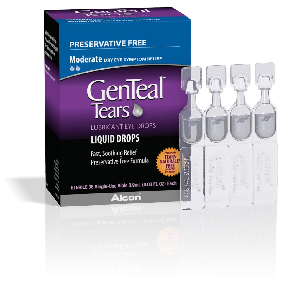 GenTeal Könnyek Kenőszer Szemcseppek, Közepes folyadék cseppek, SingleUse Vials, 1 csomag 36 ct, 0,03 Fl Oz