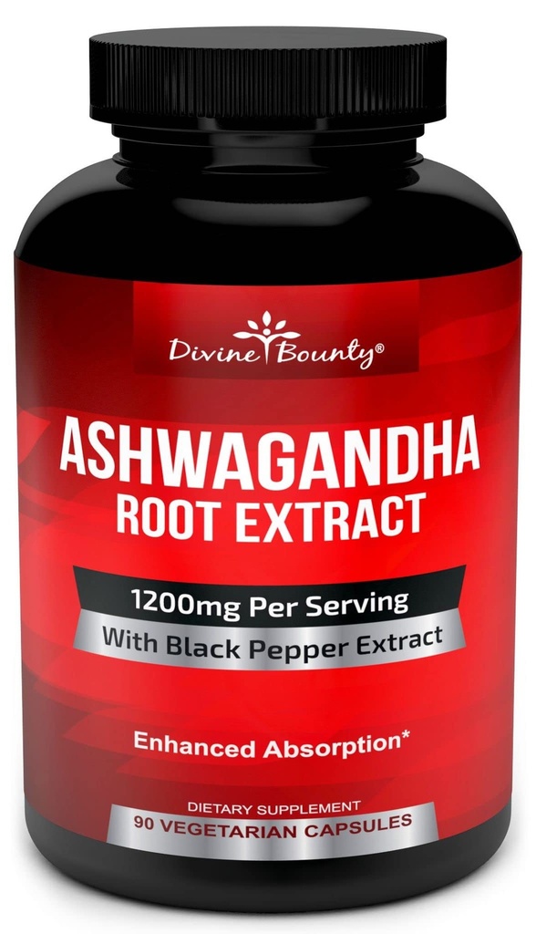 Göttliche Bounty Organic Ashwagandha Kapseln - 1200mg Ashwagandha Pulver mit schwarzem Pfeffer für verbesserte Absorption - Ashwaganda Ergänzung für Calmness & Mood Unterstützung - 90 Veggie Kapseln