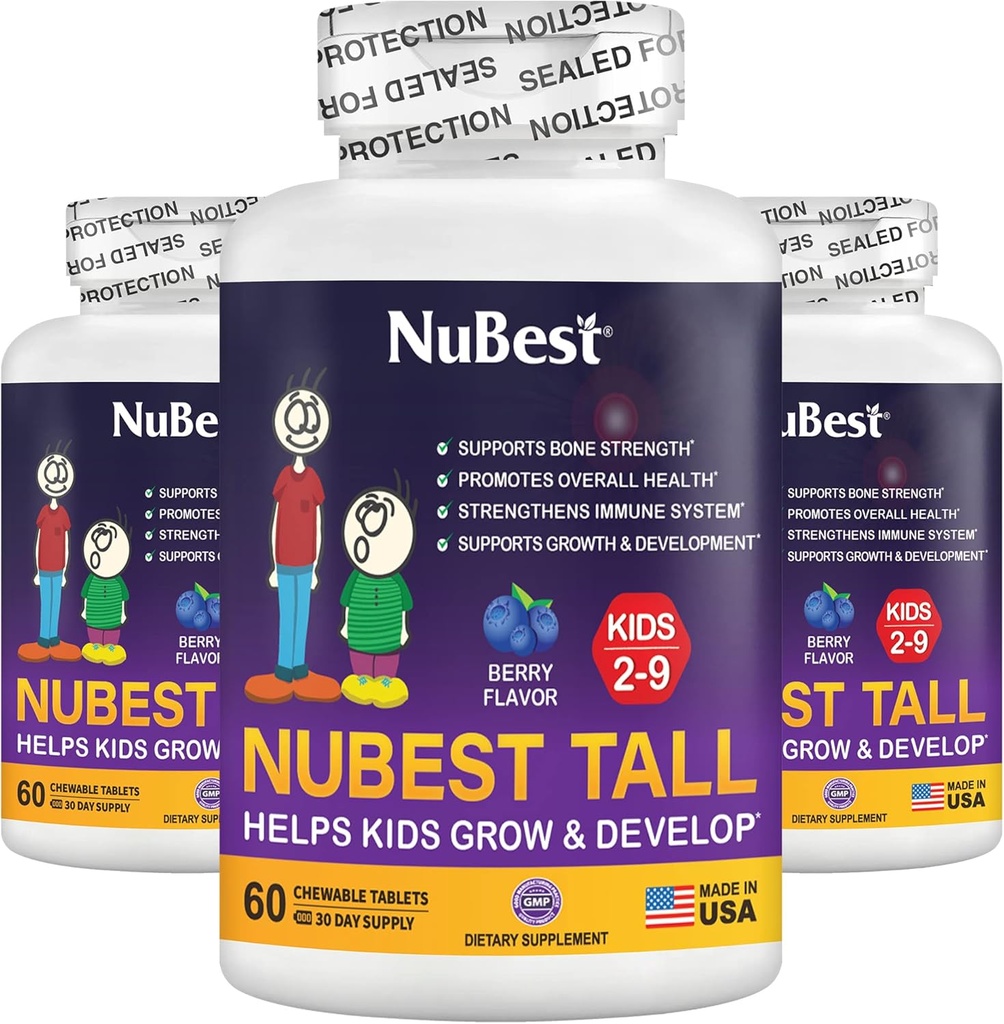 NuBest Tall Kids - Multivitamin & Ásványok a 2-9. életévhez - Csonterõ & Immunity Support - Segàt Kids, Toddlers Egészséges - Animal Shapes - 180 Rágható Berry Tablets