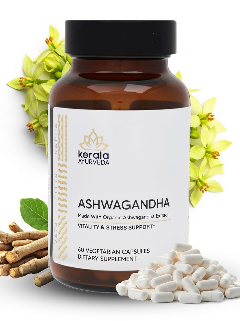 Kerala Ayurveda Ashwagandha Kapsel für bessere Immunität, Stress-Relief und guter Schlaf | Kräuter Diät-Ergänzung | Unterstützt Immun, Hormonal, Nervous & Reproductive Gesundheit - 60 Count