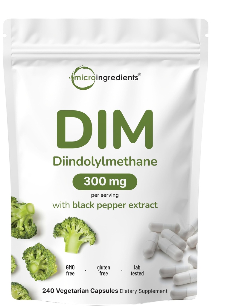 DIM aktív kiegészítés, DIM 300mg, 240 Veggie kapszula (8- hónapos ellátás), 2 az 1 Formula, ösztrogén metabolizmus, Premium DIM- Plus Brokkoli kivonat kiegészítés fekete borssal a jobb felszívódás