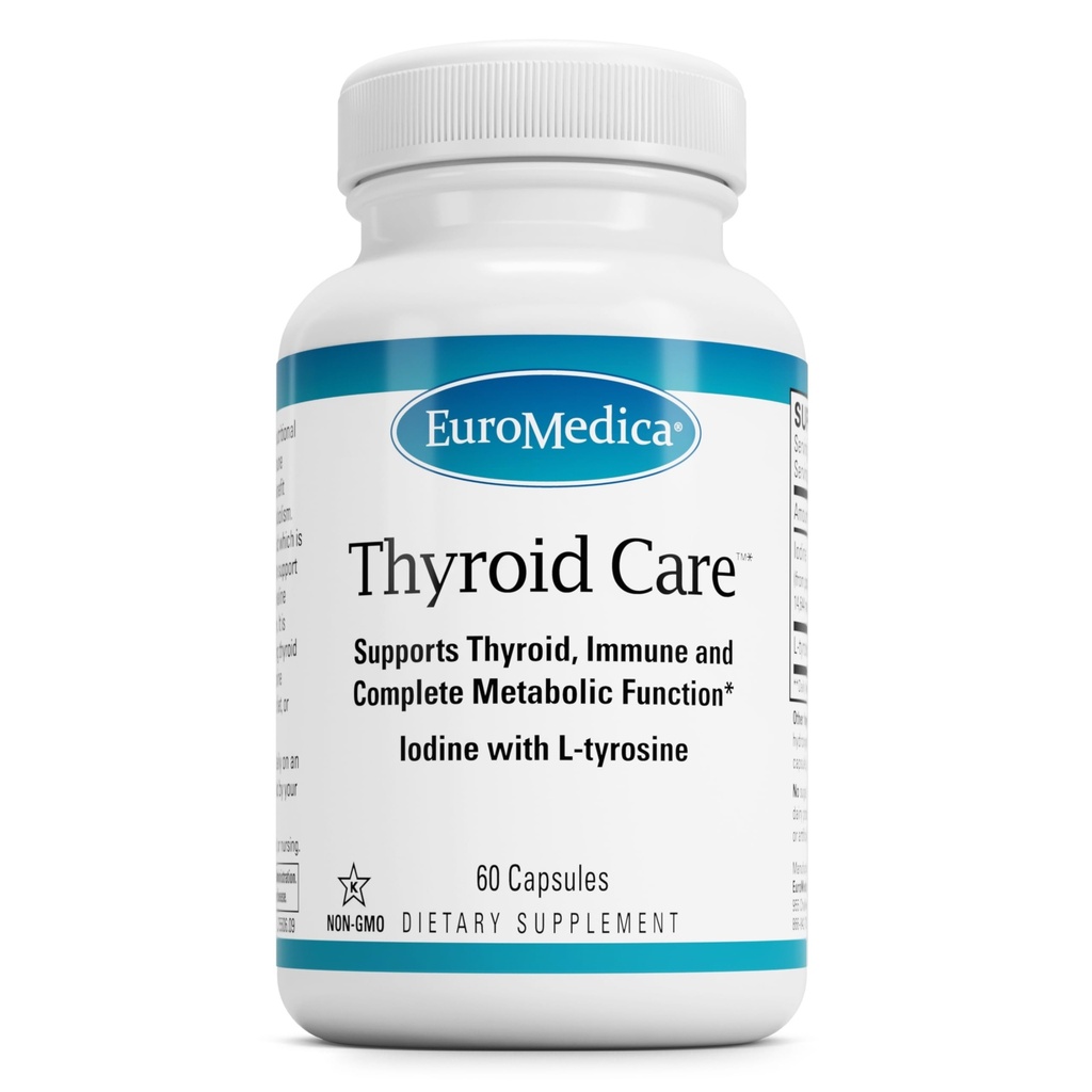 EuroMedica Schilddrüsenpflege - Immune Health & Energy Support Formula - Nahrungsergänzung mit Jod für Schilddrüsengesundheitsunterstützung - Wellness Supplement mit L-Tyrosine - 60 Kapseln