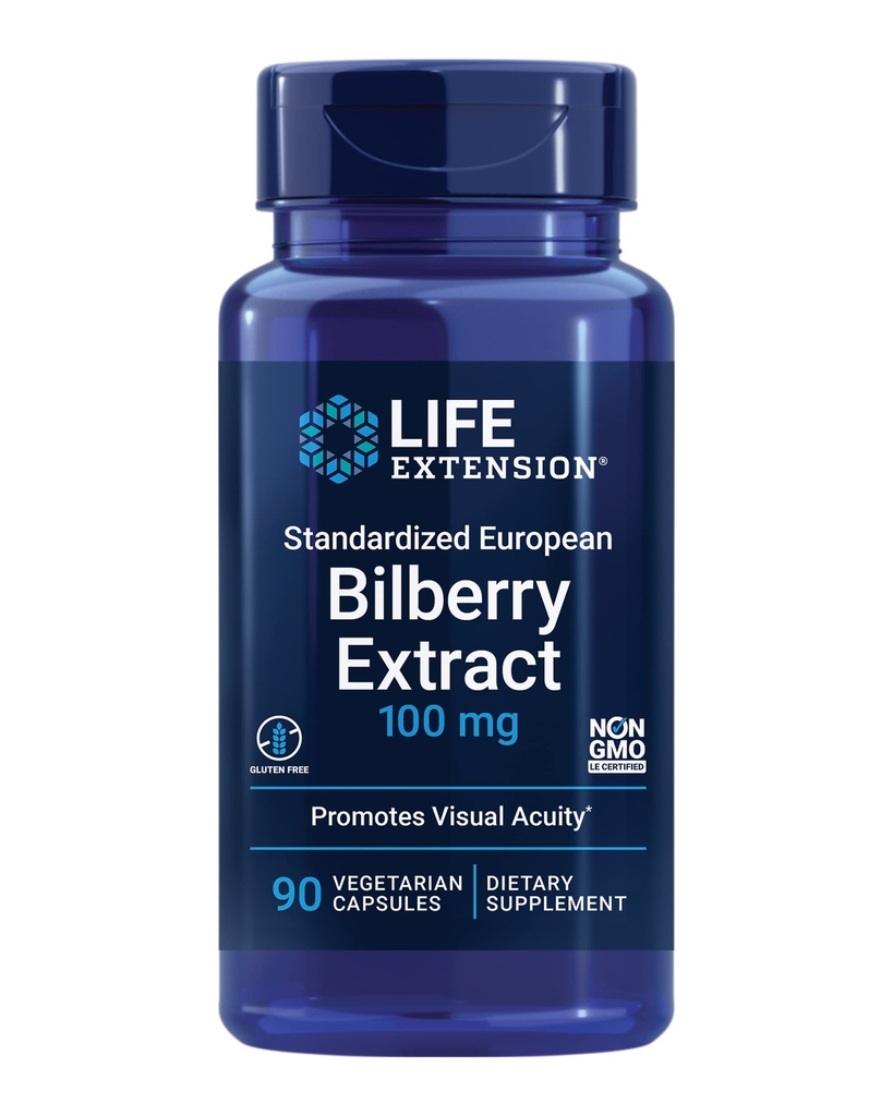 Life Extension Standardized European Bilberry Extract, 100 mg, MirtoSelect® Vaccinium myrtillus, Augengesundheit, Zirkulation, Schmierung, Glutenfrei, Non-GMO, Vegetarisch, 90 Kapseln