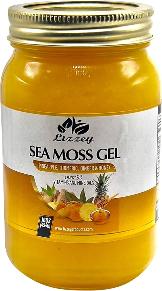Lizzey 100% Bio, Ananas Flavored Sea Moss Gel mit Turmeric & Ginger für Immun-Gesundheit und Verdauungsunterstützung, für Männer und Frauen, All Natural Superfood Supplement