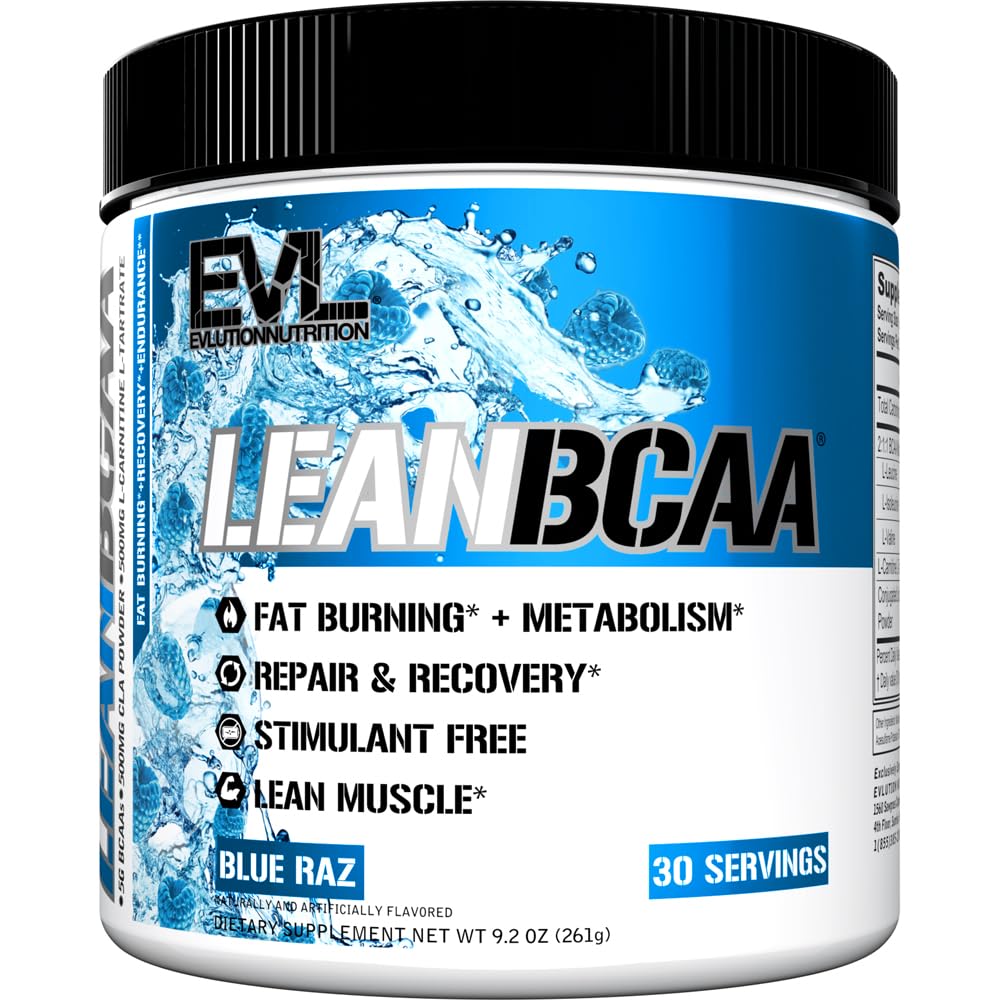 Evlution Stimulant Free Lean BCAA Powder Nutrition BCAA Amino Acids Powder with CLA Carnitine and 2: 1: 1 Elágazó lánc Amino Acids Támogatja az izmok helyreállítását Fat Burn and Metabolisation - Blue Raz