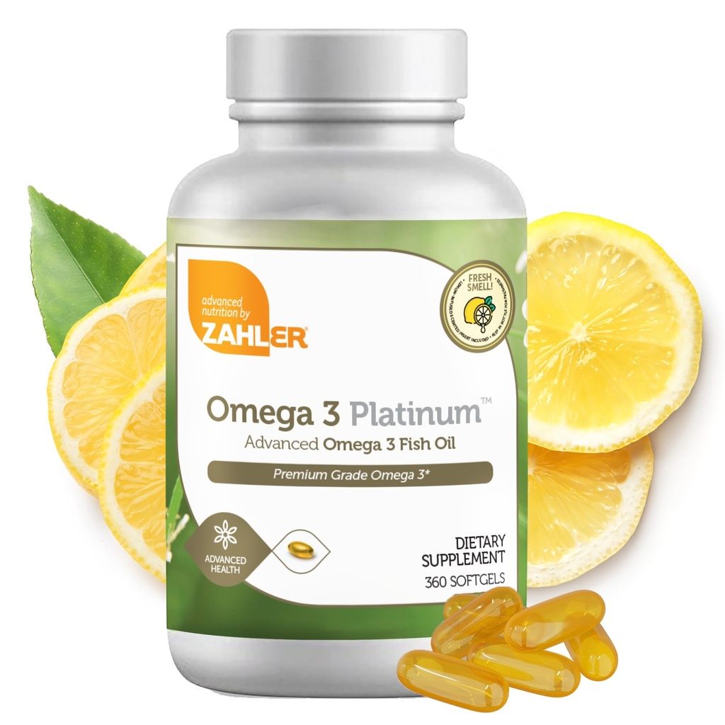 Zahler Omega 3 Fischöl - Omega 3 Beilagen mit Fettsäuren, 600 mg EPA und 400 mg DHA - Beilagen von Kosher Tuna abgeleitet - Unterstützt Gehirn & Herzgesundheit (360 Softgels)