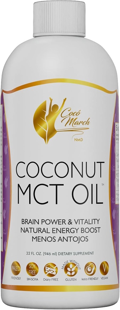 Coco March N.M.D MCT Oil - Intermittáló éhezés támogatás, Metabolizmus, Brain Power Boost, Természeti energia kókusz, mentes a glutén, Dairy, Soy, Vegan & Keto- Friendly, 32 Fl Oz