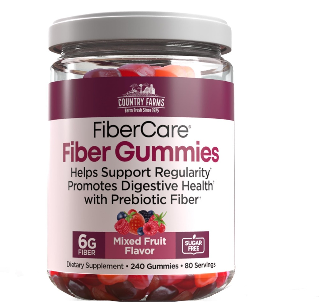 Country-Farm Fiber Care Gummies | Hilfe unterstützt Regelmäßigkeit | Förderung Verdauungsgesundheit | mit Prebiotic | Mixed Fruit Flavor | 6g pro Fiber | (240 Gummi) | 80 Tage Lieferungen
